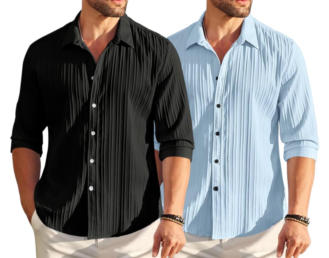 ROYALSCOUT Combo of 2 Textured Shirts for Men | Long Sleeves Perfect for Smart Workwear, Relaxed Outings, or Formal Occasions