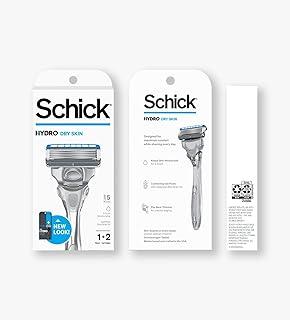 Schick, Hydro Dry Skin Men's 5-Blade Razor Handle + 2 Refill Razor Blades Kit, 1 Count
