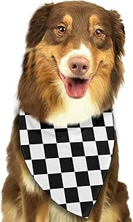 LEEHBFF Dog Bandana, Black White Race Checkered Flag Triangle Pet Scarf Bibs, Suitable for Puppies, Small, Medium, Large Dogs and Cats, Adjustable Pet Scarves., One Size