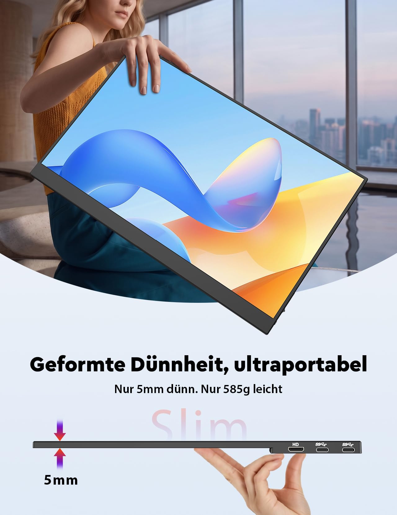 MAGICRAVEN Tragbarer Monitore 15.6“ 1080P FHD Laptop Bildschirm Erweiterung Monitor IPS Screen, Laptop Monitor mit Lautsprecher, Bildschirm für Laptop/PC/Telefone/PS45/X-Bo mit HDMI/USB C & Halterung