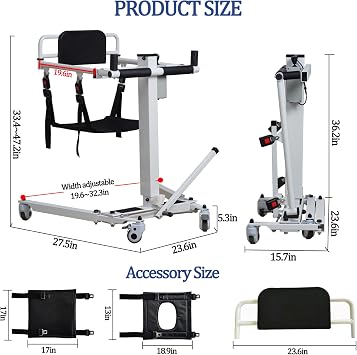 Patient Lift Transfer Chair, Electric Foldable Patient Lift for Home, Wheelchair Lift for Car, Patient Lift Aid, Shower Transfer Chair for Seniors, 275lbs