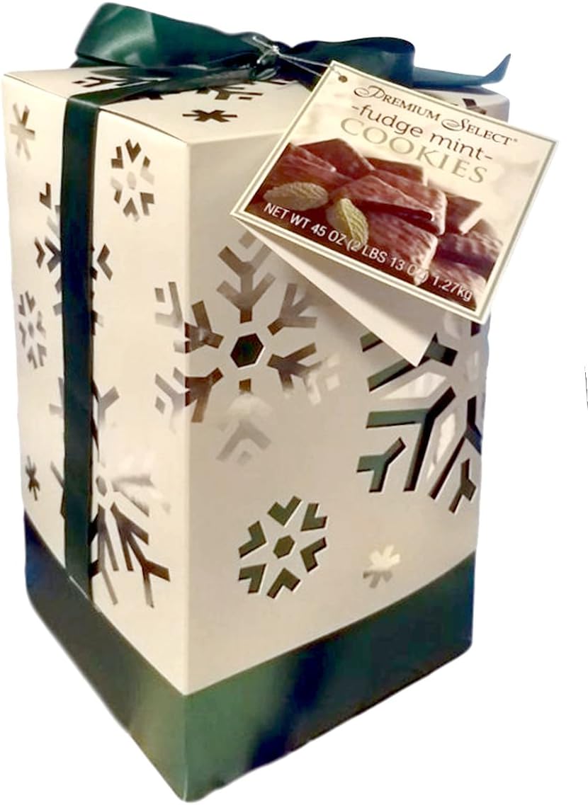 Premium Select Chocolate Fudge Mint Cookies in Decorative Snowflake Box of 70 Cookies (Pack of 1) (Green Snowflake)