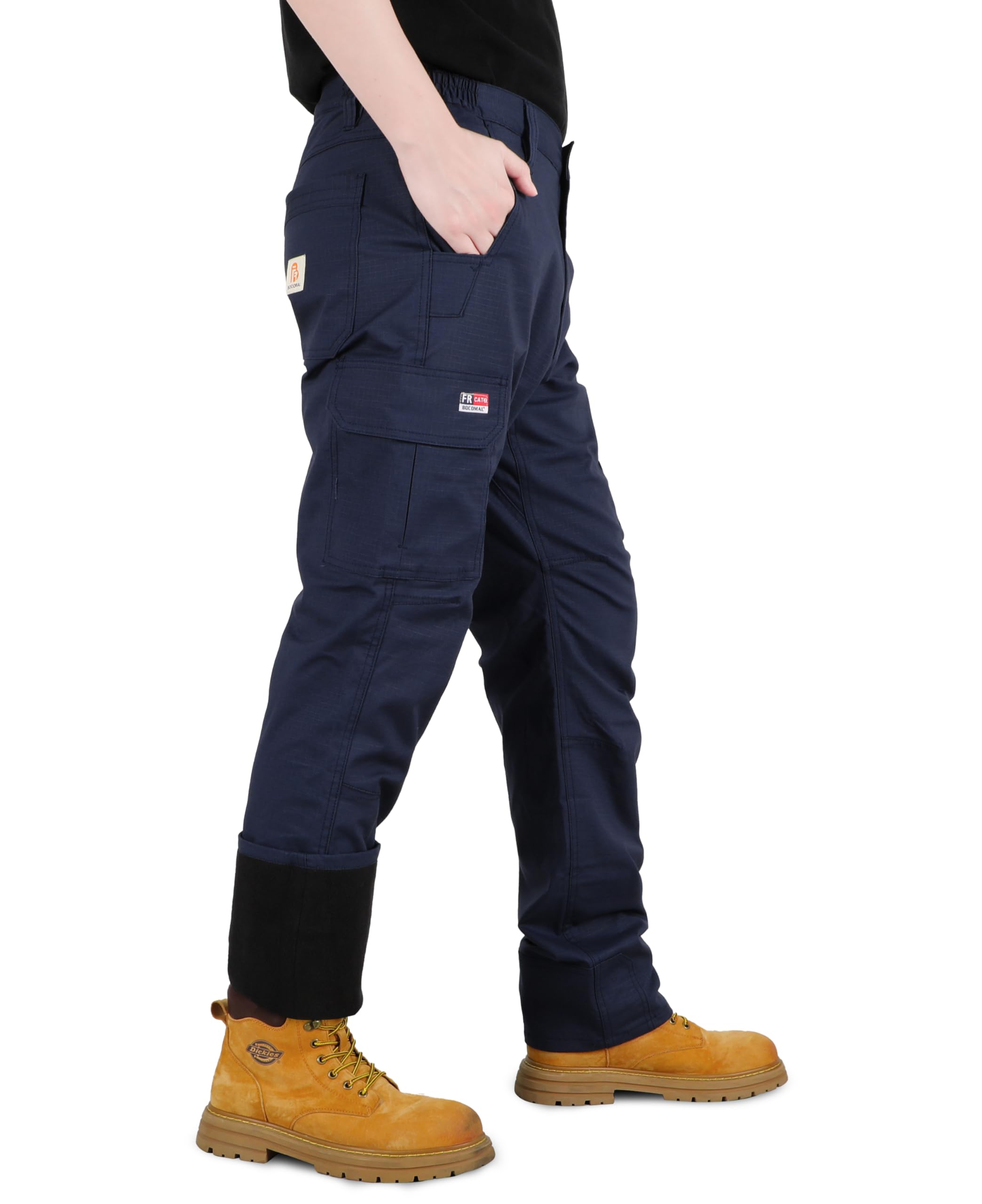 BOCOMAL FR Cargo Pants for Winter Modacrylic Cotton Fleece Lined Strecth Ripstop Fire Water Stain Resistant Work Outwear