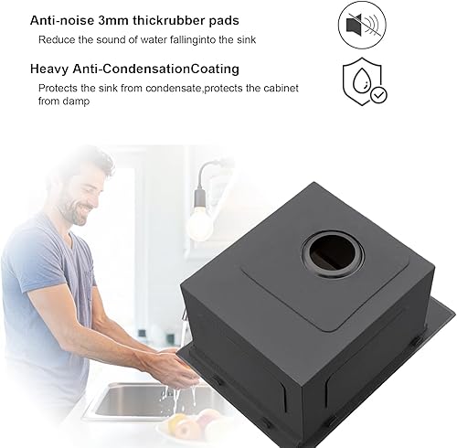 Miniatura 28 de Fregadero de cocina de 21 x 20 pulgadas, color negro, fregadero de cocina de acero inoxidable 304, fregadero de cocina de 21 pulgadas calibre 16