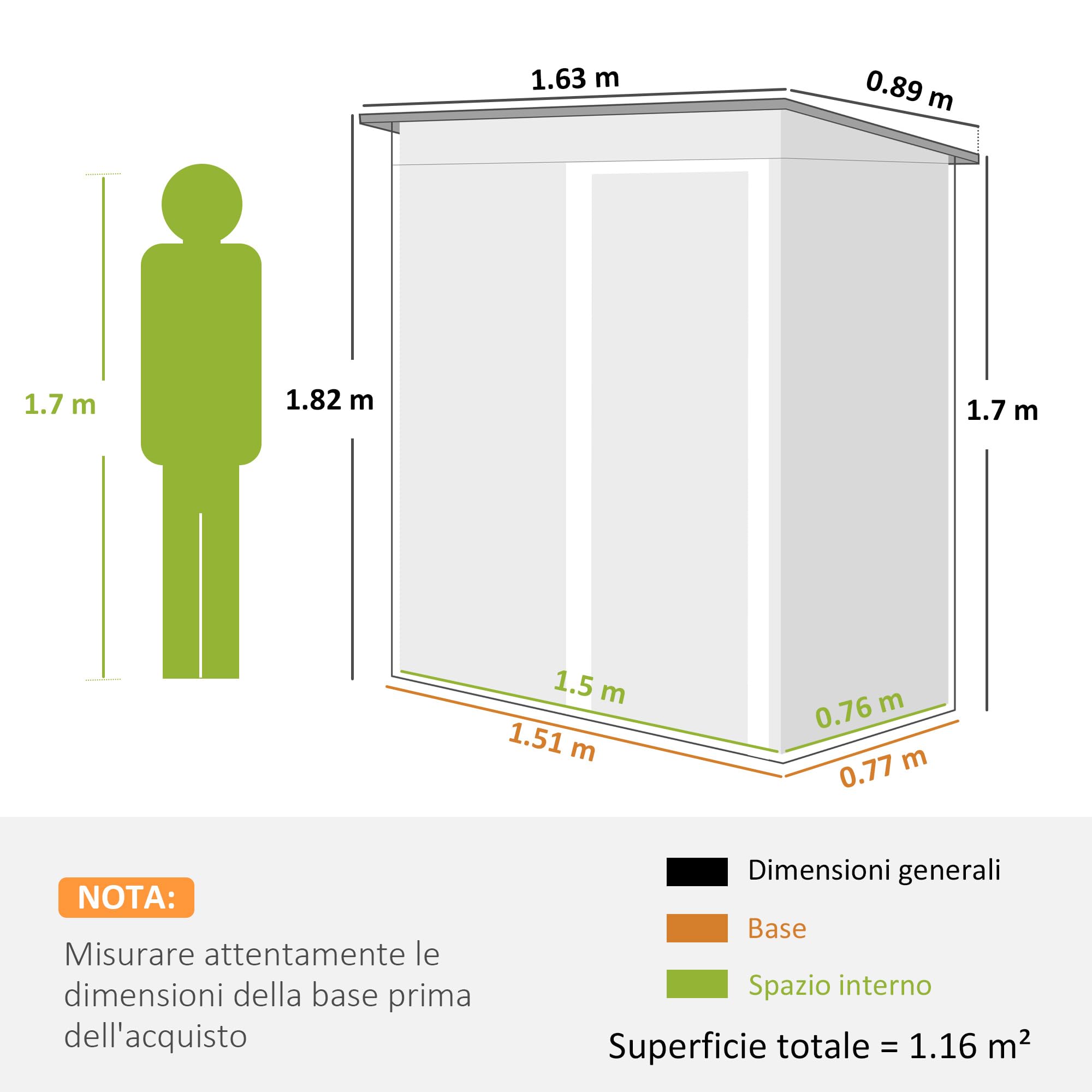 Outsunny Casetta da Giardino Porta Utensili in Lamiera di Acciaio, 163x89x182cm, Nero