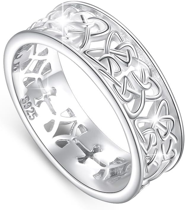 DAOCHONG Nickel-Free 925 Sterling Silver Good Luck Irish Love Trinity Woven Celtic Knot Band Ring for Women, Size 5-11