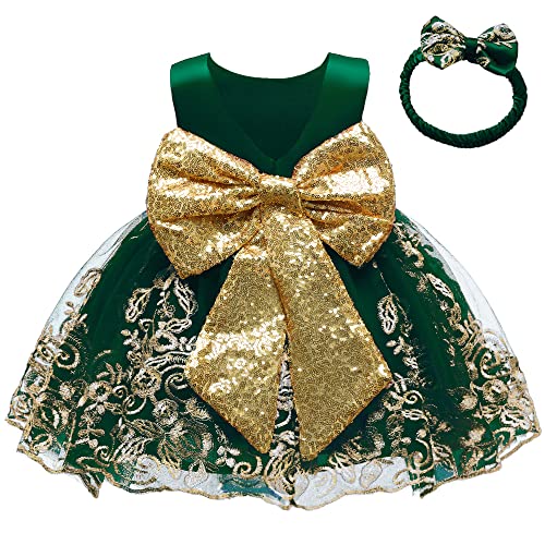 0-6T Big Bowknot Sequins Embroidered Lace Party Tutu Gown Toddler Baby Girls Dress with Headwear3