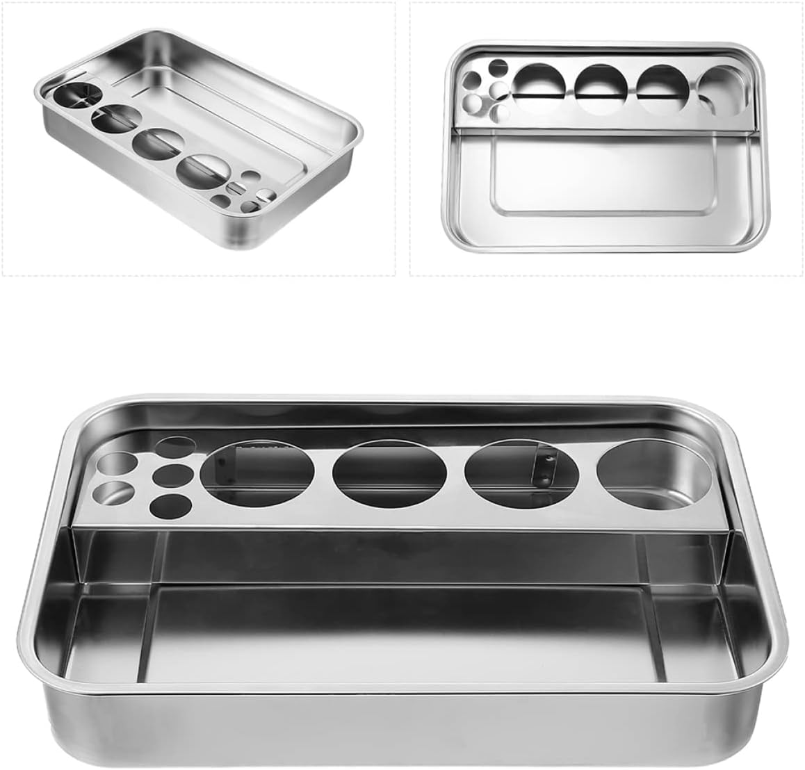 VOSAREA Thickened Stainless Steel Therapist Tray Mirror Polished Infusion Injection Tool Plate for Clinical Use Lightweight Design with Hole for Easy Handling