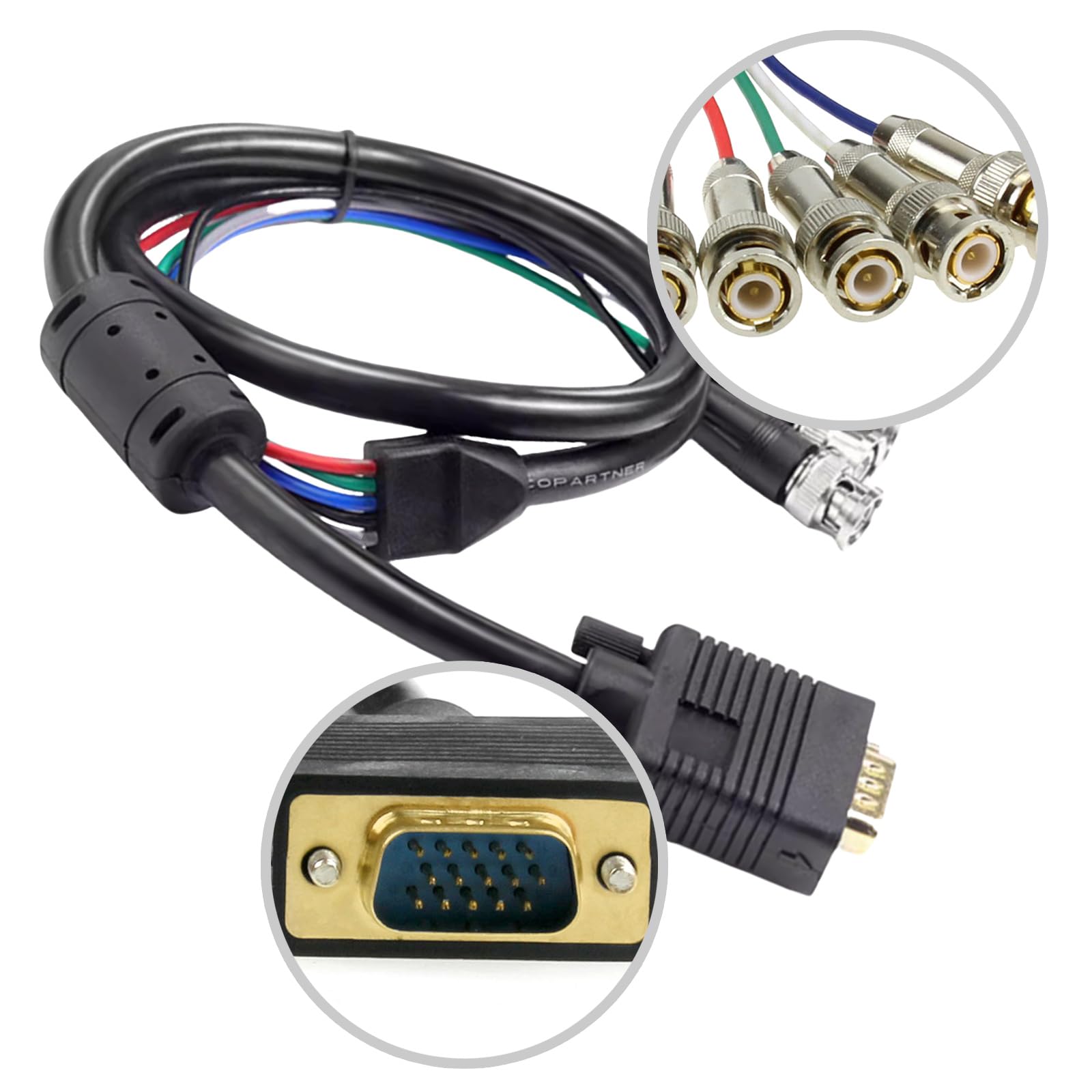 Cable de vídeo de 5 BNC RGBHV para pantalla LCD, conexión masculina bidireccional VGA