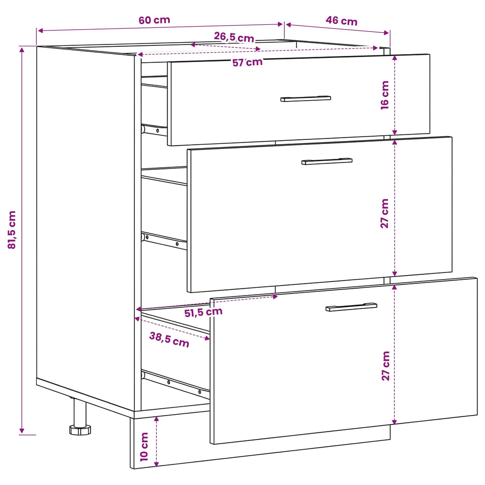 vidaXL Meuble de Cuisine Bas avec tiroir Chêne Noir 60 x 46 x 81,5 cm, Armoire de Cuisine Moderne, Design rectangulaire, Grand Espace de Rangement, matériaux résistants, Style Contemporain