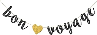Black Glitter Bon Voyage Party Banner, Moving Away, Going Away, Retirement Party Decorations