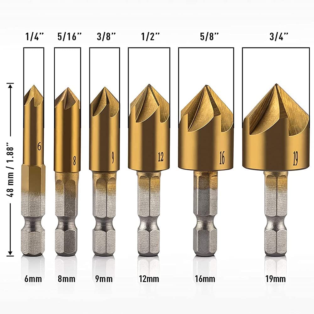 Fapiwen HSS Countersink Drill Bit Set, 6 Pcs 3