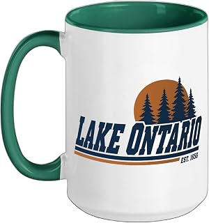 Lake Ontario T Ceramic Mug, Dark Green/White, 15oz