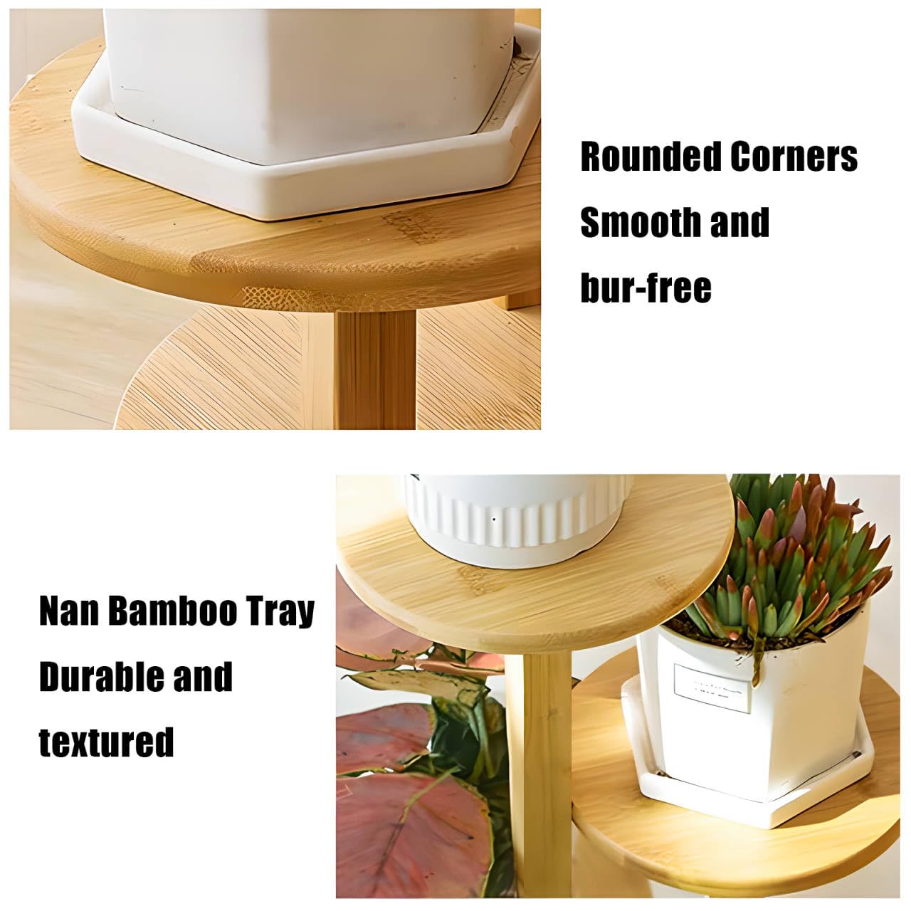Porte Plante Interieur, Support Plantes Interieur en Bambou, 4 Roulettes, Étagère Plante 5 Niveaux Stable pour Petits Pots, pour Balcon Salon, 19 * 90CM