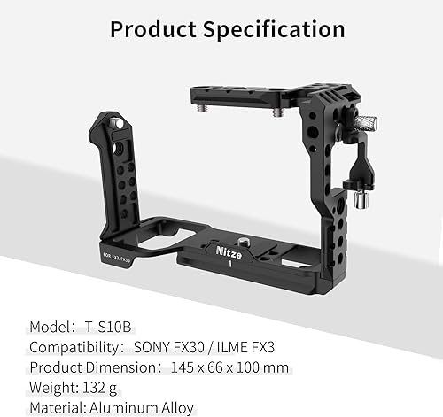 Miniatura 4 de Nitze Jaula FX3 FX30 para Sony FX30, Sony FX3 con abrazadera de cable HDMI, rieles NATO y zapata fría integrada y placa Arca QR, compatible con