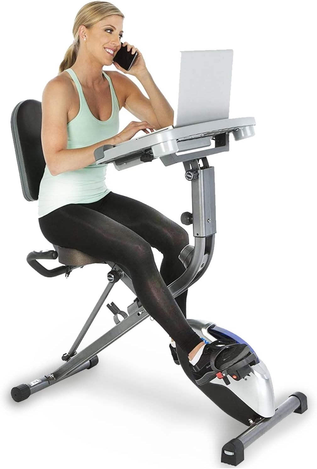 Exerpeutic Exerwork Fully Adjustable Desk Folding Exercise Bike with Optional 24 Programs, Bluetooth Smart Cloud Fitness and Adjustable Backrest/Seat