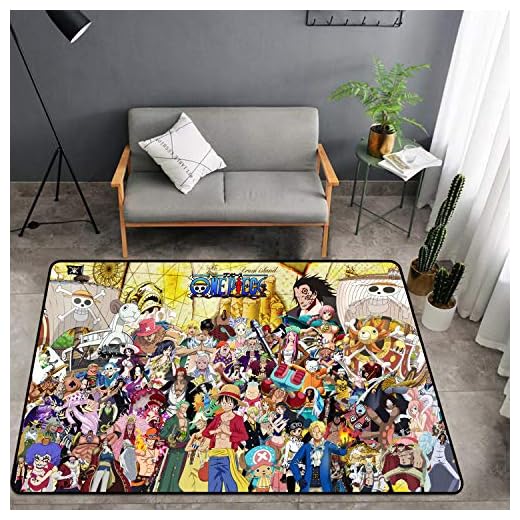 joywaroom Anime ONE Piece Luffy 3D Print Area Rugs for Boys Girls Kids Baby Bedroom, Polyester Fiber Non-Slip Home Decor Carpets, Custom Cartoon Hairless Crystal Velvet Sofa Floor Mat for Living Room