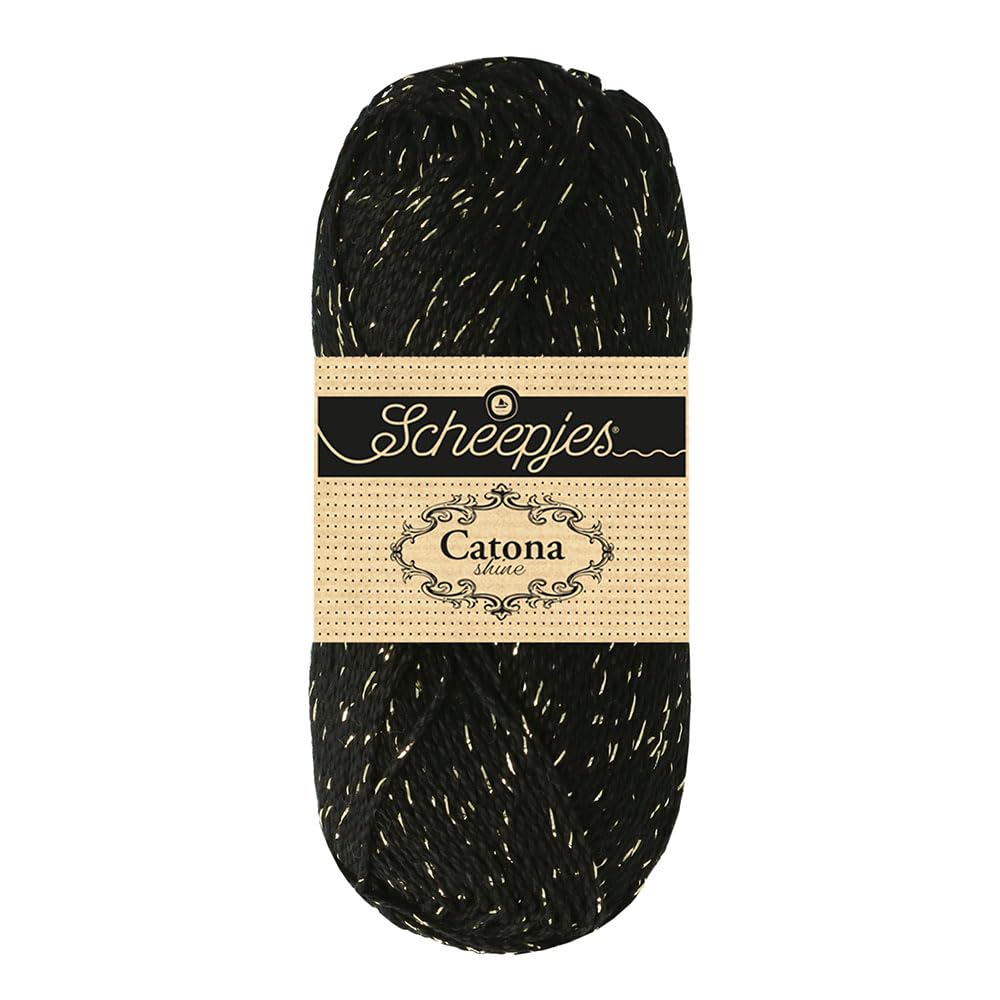 Scheepjes Catona Shine 1x50g - Jet Black with Gold Accents Cotton Yarn