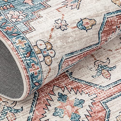 Decomall Kitchen Runner Rugs, Vintage Distressed Carpet Runner For Hallway 9 Feet Long, Soft Printed Rug Orange Blue Beige, 2.5X9Ft, Floor Covering For Foyer Corridor Walkway Entryway #TOP4