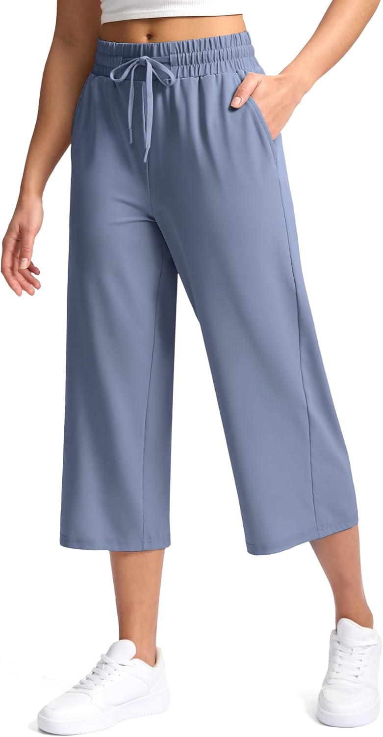 Soothfeel Women's Capri Pants Loose High Waisted Wide Leg Lightweight Travel Hiking Pants for Women Casual Summer with Pocket