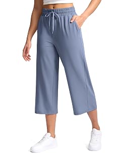 Soothfeel Womens Capri Pants Loose High Waisted Wide Leg Lightweight Travel Hiking Pants for Women Casual Summer with