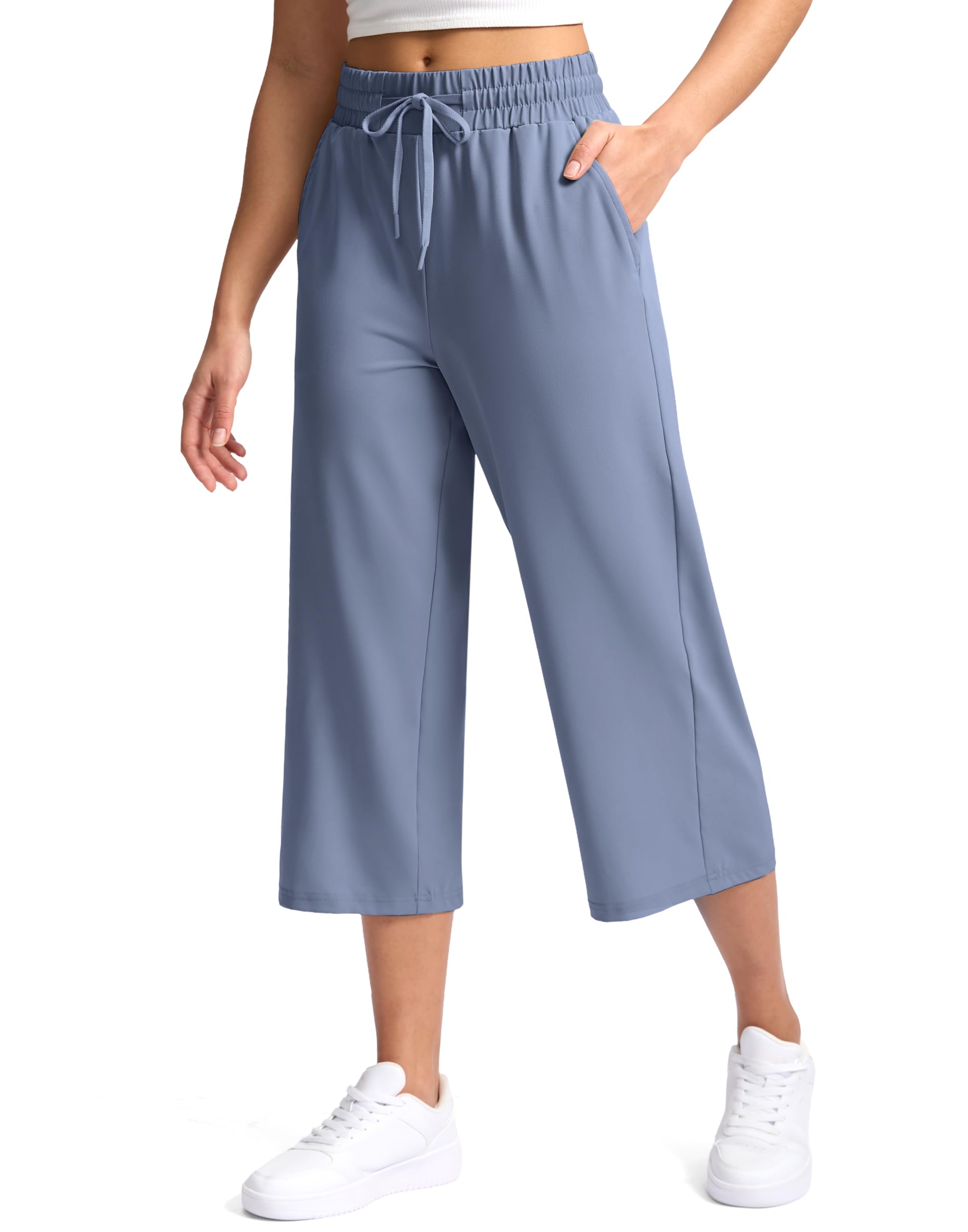 Soothfeel Womens Capri Pants Loose High Waisted Wide Leg Lightweight Travel Hiking Pants for Women Casual Summer with
