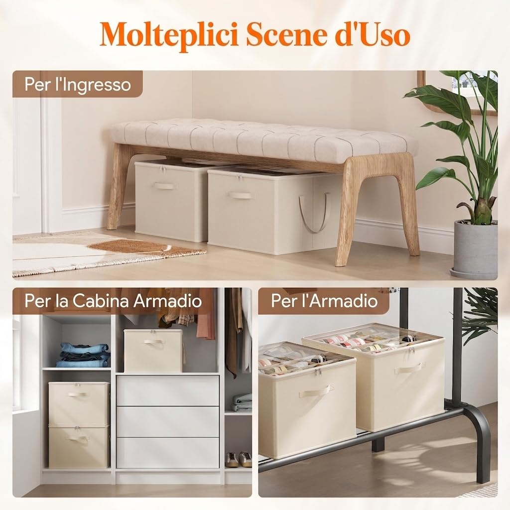 Lifewit Organizer Scarpe Armadio Pieghevole, Scatole per Scarpe Salvaspazio con Coperchio per 12-16 Paia, Shoes Organizer con Supporto Inferiore e Manici Rinforzati, Beige, Set di 2 per 24-32 Paia