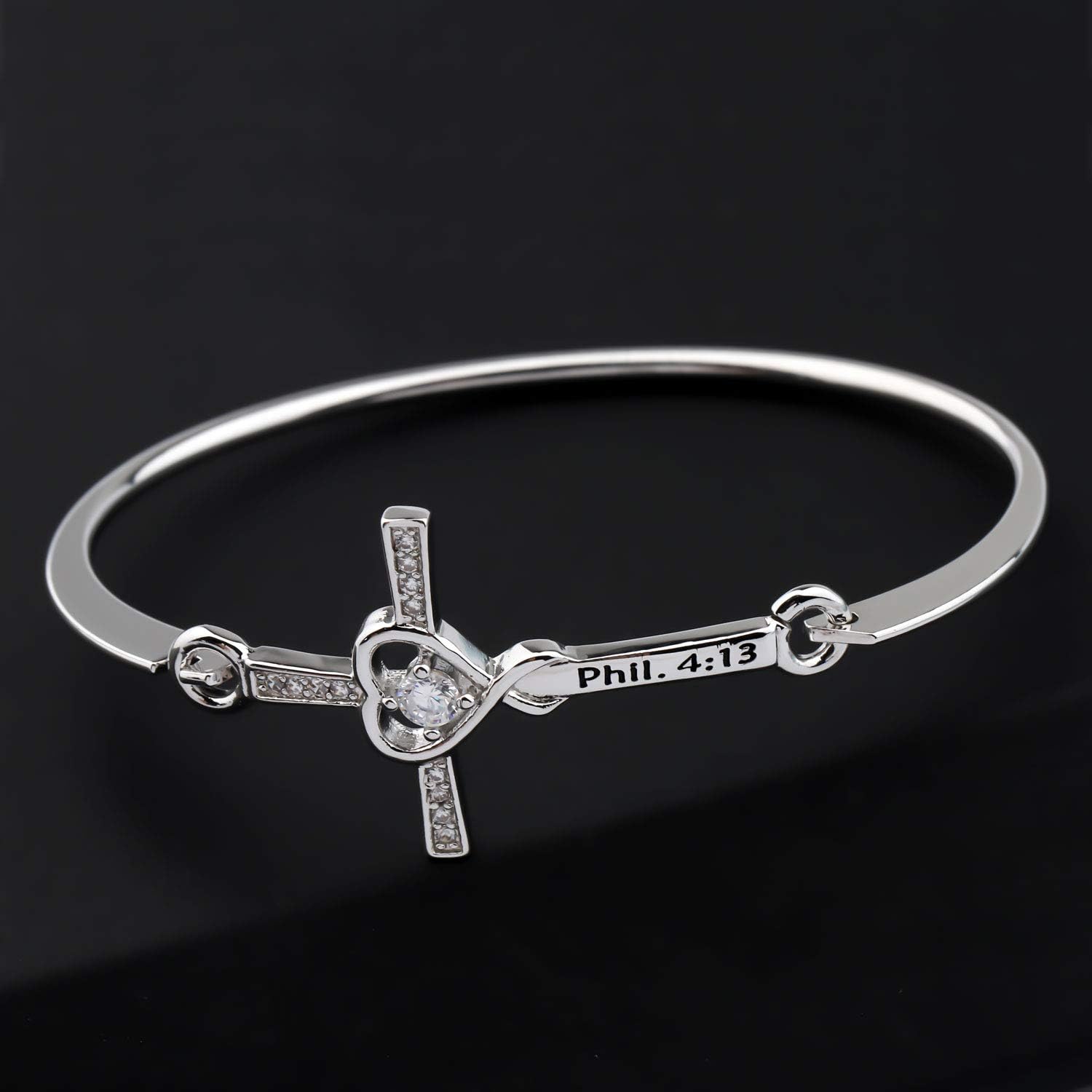 LQRI Christian Cross Bracelet Philippians 4:13 gift Bible Verses Gift God Cross Bangle Religious Gift For Women - Image 3