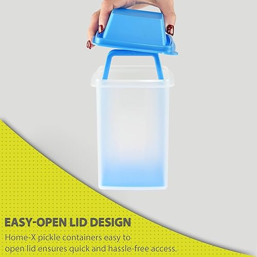 Miniatura 3 de Home-X Contenedor de pepinillos con colador, contenedor de jalapeño sin BPA con colador para almacenamiento sin desorden de alimentos condimentados,
