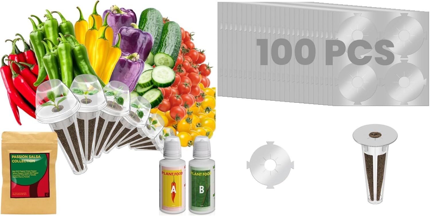 inbloom Salsa Garden Seed Pod Kit (7-Pods) and 100pcs Grow Pod Labels for Replacement