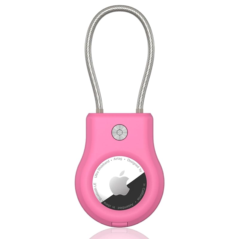Suporte para Apple AirTag com Cabo de Aço e Trava, SCALLOP, Rosa, Compatível com 1ª e 2ª geração