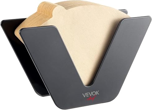 VEVOK CHEF Coffee Filter Holder for #1#2 Filter with 100 pcs #2 Filter Papers Storage Coffee Paper Rack Coffee Filter Black Paper Stand Coffee Accessories for Cone Coffee Filters