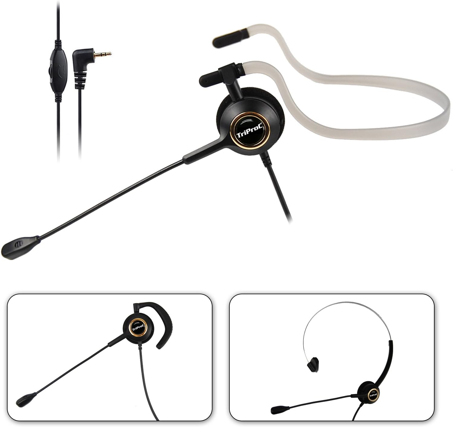 TriProC 3-in-1 Hands-Free DC 2.5mm Monaural Telephone Headset for Landline Phones,with Volume Adjuster, 3 Kinds of Wear Mode,Compatible for Jabra Cisco Polycom Panasonic