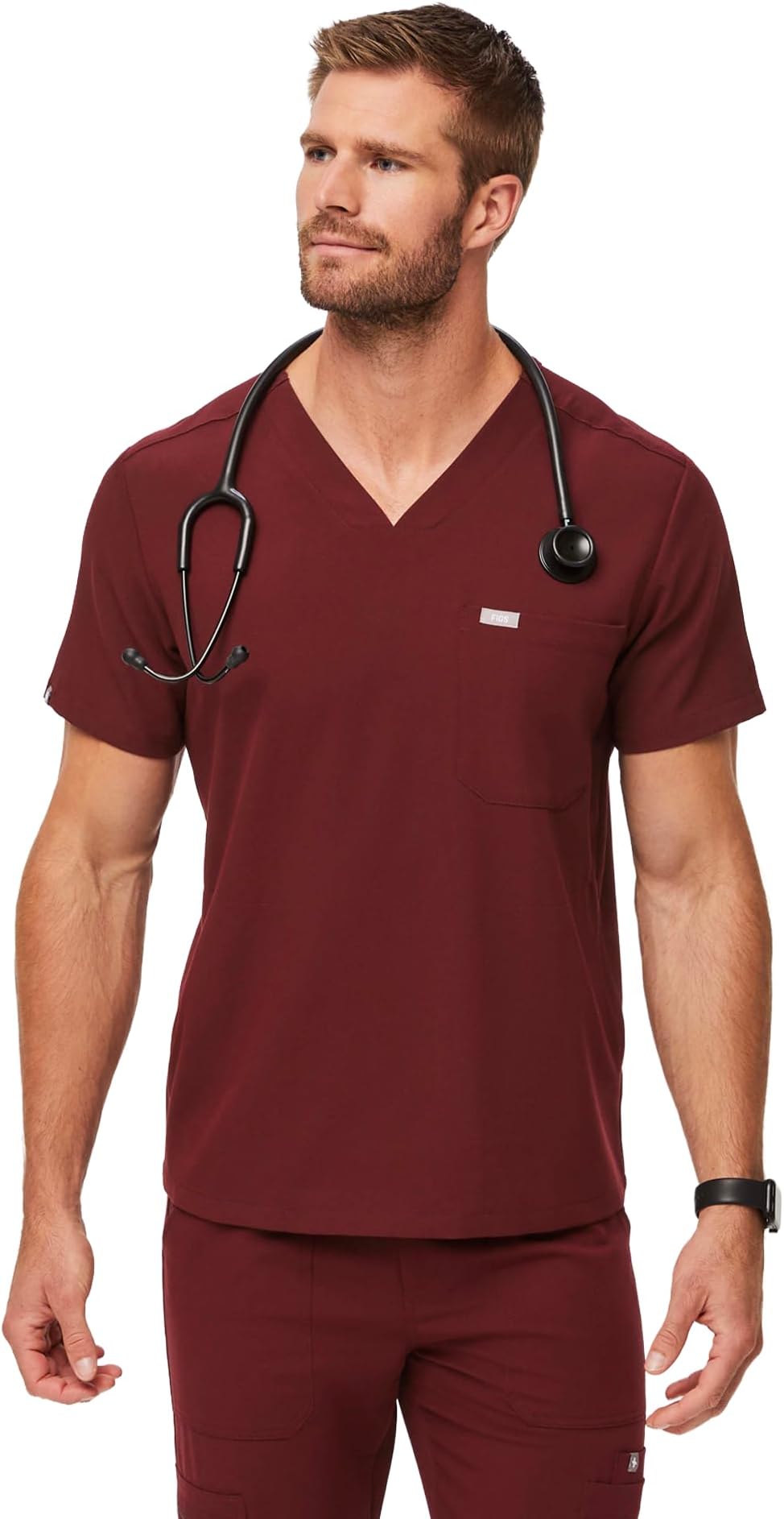 Chisec Scrub Top for Men – 3 Pockets, Tailored Fit, Squared V-Neck, 4-Way Stretch, Moisture-Wicking Men's Scrubs