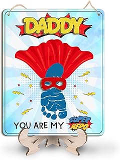 DIY My Dad Superhero Baby Footprint Craft Plaque, Super Dad Gift for Fathers Day, Baby First Fathers Day Footprint Art Craft for Superdad, Super Dad Craft from Kid Footprint, Gift for Dad Keepsake