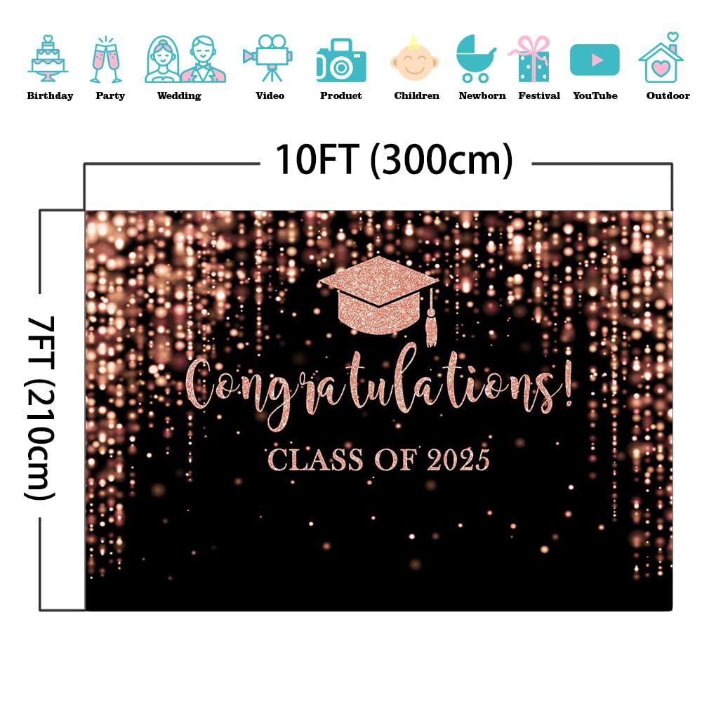Mocsicka Class of 2024 Backdrop Rose Gold Glitter Bokeh Graduation Party Background 2024 Congrats Grad Prom Party Cake Table Decoration Photo Booth Props (10x7ft)