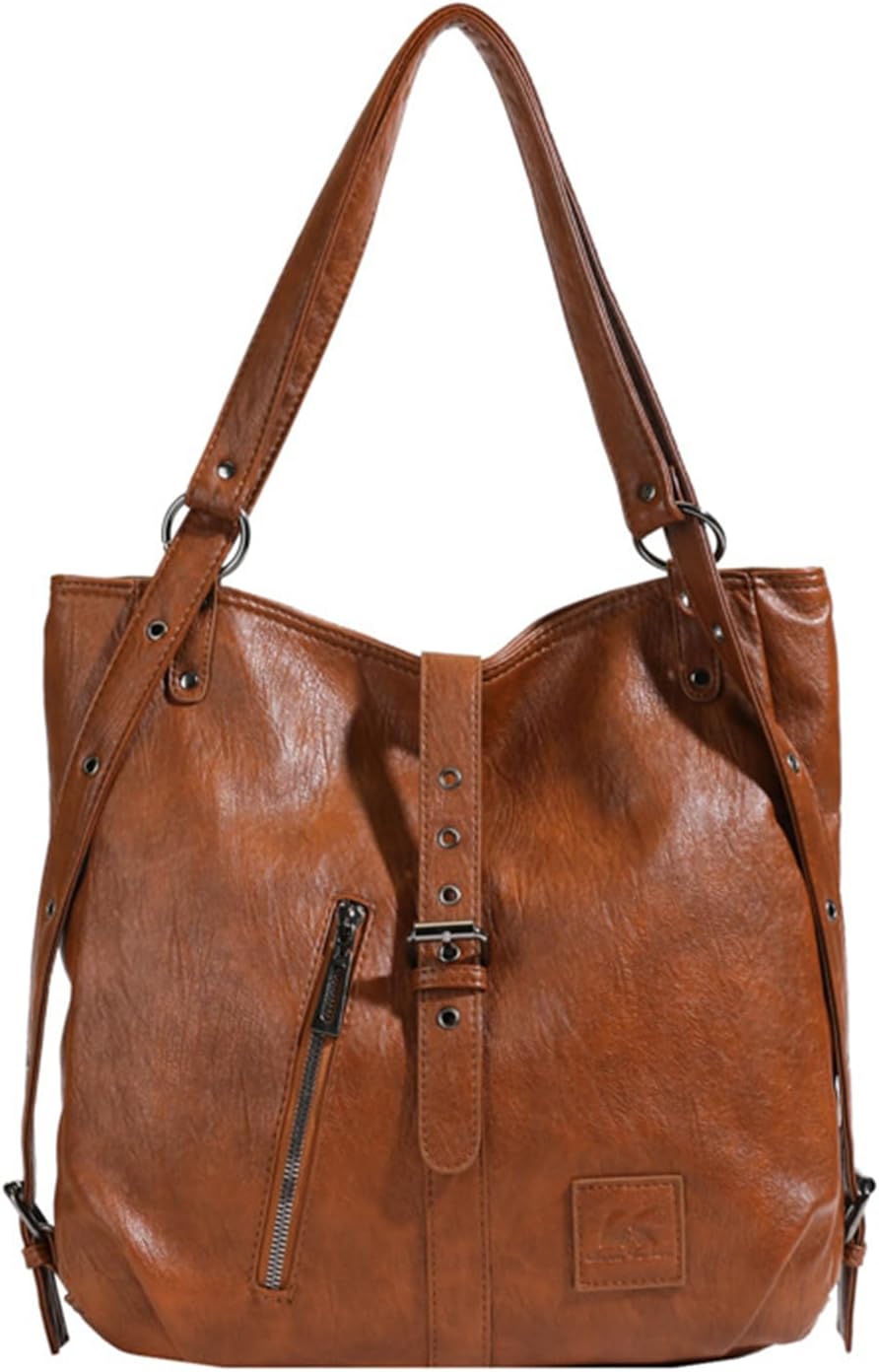 Women Backpack Elegant Daypacks Retro Handbag PU Leather Shoulder Bag Large Capacity Top Handle Bag Waterproof Tote Bag Multifunction Travel Shopping Work Daily Hobo Bag Brown