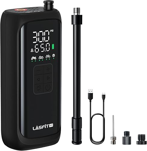 LASFIT AIR BM1 - Bomba de motocicleta para bicicleta, inflado rápido de 20 segundos, inflador de neumáticos eléctrico portátil de 150 PSI con