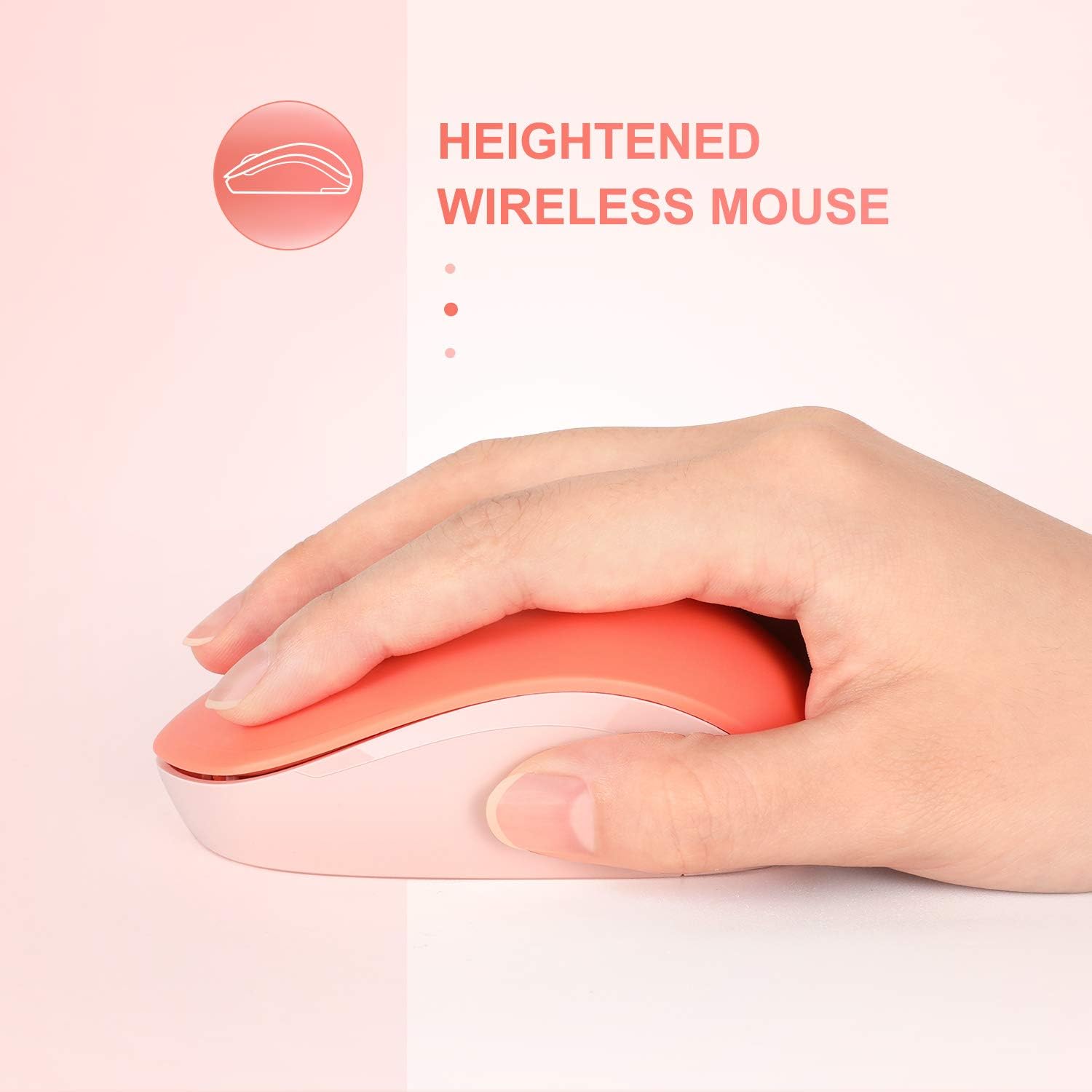 seenda Wireless Mouse, 2.4G Noiseless Mouse with USB Receiver Portable Computer Mice for PC, Tablet, Laptop - Living Coral&Pink
