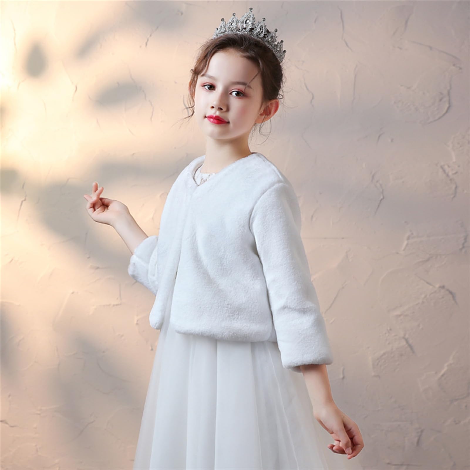 Princesa de Capa Niña Cárdigan Chal de Piel Sintética Bolero Invierno para Boda Fiesta Blanco, 10-12 años