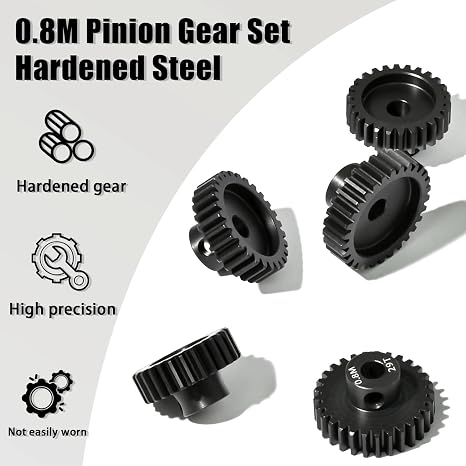 5Pcs 0.8M Hardened Steel Pinion Gear Set 5mm Shaft 26T 27T 28T 29T 30T Motor Pinion Gear with M4 Screw and Hex Key, for Arrma HPI Kyosho Losi Axial Traxxas Tamiya 1/10 RC Car and 540/550 Motors