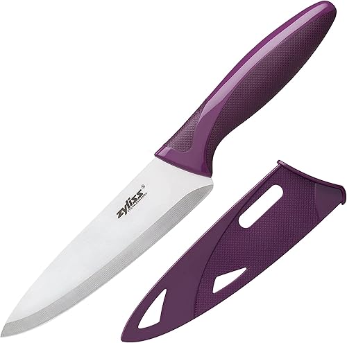 Zyliss -31380 Cuchillo de cocina utilitario con funda, hoja de acero inoxidable de 5,25 pulgadas, morado, pelado