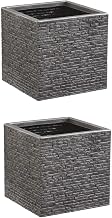 2 x 32 centimetre Strata Grey Brick Stone Effect Square Plastic Planter Flower Pot Patio Planter
