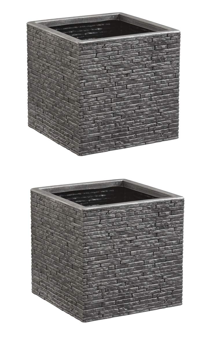 Strata Slate Square Planter, Pewter - 38cm