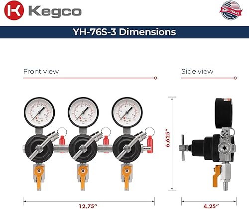 Miniatura 2 de Kegco Regulador secundario, triple calibre, cromo
