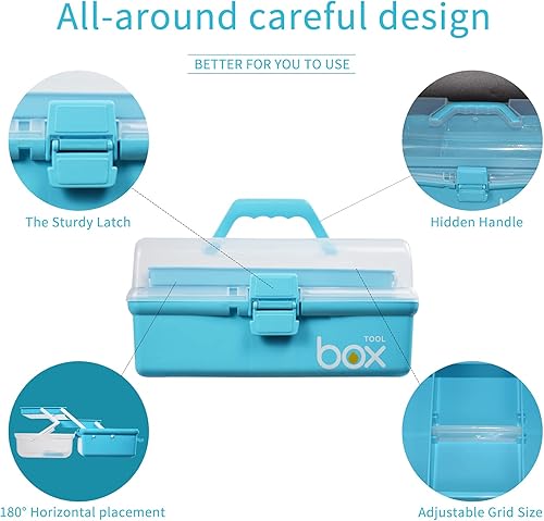 Miniatura 3 de Caja de almacenamiento multiusos de tres capas de 12 pulgadas, caja de herramientas plegable, estuche de arte y manualidades, organizador de