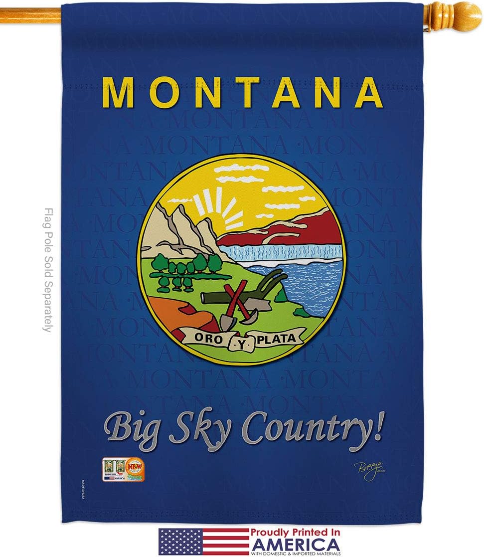 Montana House Flag Dowel Set Americana States USA American Territories Republic Country Particular Area Small Decorative Gift Yard Banner Made In 28 X 40