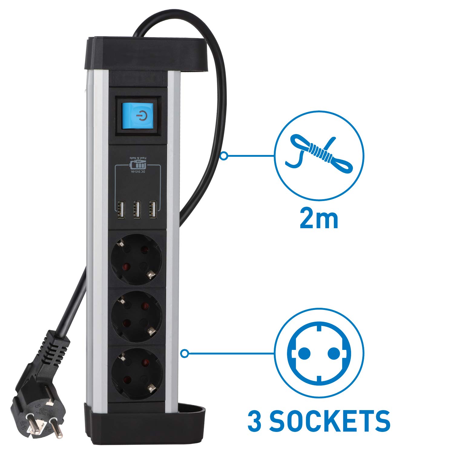 Electraline 62559 Stekkerdoos voor Werktafel, met 3 Geaarde