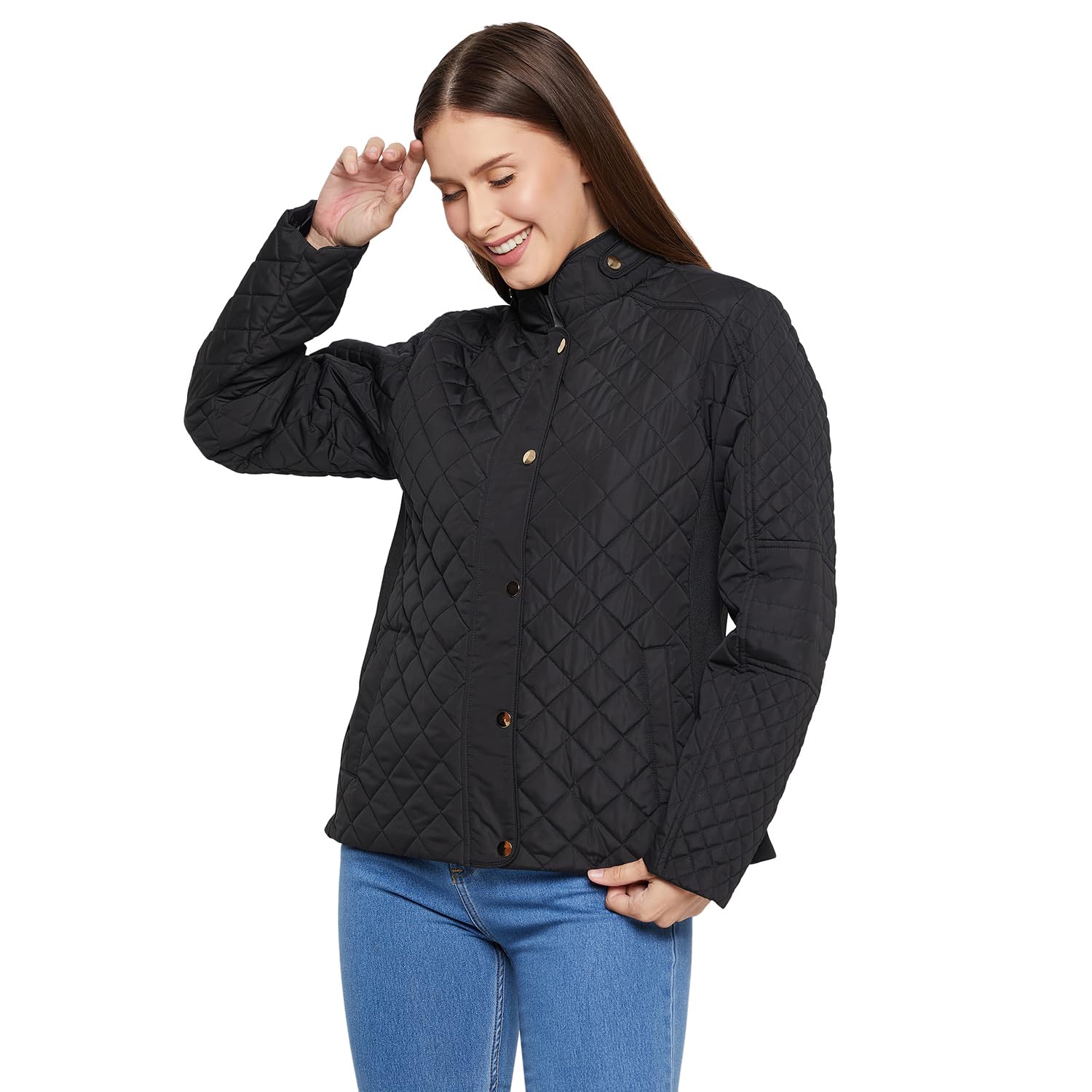 cantabil Solid Full Sleeves Mock Collar Regular Fit Women Black Casual Jacket | Casual Winter Jackets for Women | Ladies Jackets for Winter Wear (P_LJKT00061_BLACK)-picture-32