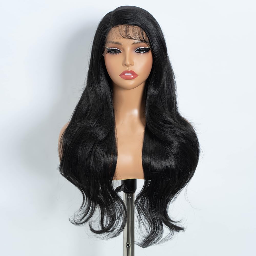 Rebecca Q Long Wavy Wigs for Women Side Part Lace Front Wig Layered wig with Baby Hair Long Black Synthetic Wigs For Daily Cosplay Party 28 inches